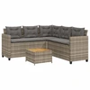 Image de vidaXL Canapé de jardin en L avec table et coussins Gris Poly rotin