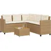 Image de vidaXL Canapé de jardin en L avec table et coussins Beige Poly rotin