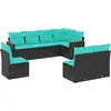 Image de vidaXL Ensemble de 8 canapés de jardin avec coussins, polyrattan noir