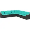 Image de vidaXL Ensemble de 9 canapés de jardin avec coussins, polyrattan noir