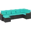Image de vidaXL Ensemble de 7 canapés de jardin avec coussins, polyrattan noir
