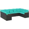 Image de vidaXL Ensemble de 9 canapés de jardin avec coussins, polyrattan noir