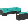 Image de vidaXL Ensemble de 9 canapés de jardin avec coussins, polyrattan noir