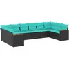 Image de vidaXL Ensemble de 10 canapés de jardin avec coussins, polyrattan noir