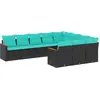 Image de vidaXL Ensemble de 10 canapés de jardin avec coussins, polyrattan noir