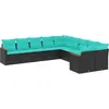 Image de vidaXL Ensemble de 10 canapés de jardin avec coussins, polyrattan noir