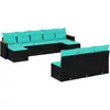 Image de vidaXL Ensemble de 10 canapés de jardin avec coussins, polyrattan noir