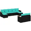 Image de vidaXL Ensemble de 9 canapés de jardin avec coussins, polyrattan noir