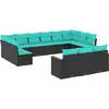 Image de vidaXL Ensemble de 13 canapés de jardin avec coussins, polyrattan noir