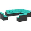Image de vidaXL Ensemble de 12 canapés de jardin avec coussins, polyrattan noir