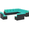Image de vidaXL Ensemble de 13 canapés de jardin avec coussins, polyrattan noir