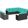 Image de vidaXL Ensemble de 11 canapés de jardin avec coussins, polyrattan noir