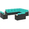Image de vidaXL Ensemble de 12 canapés de jardin avec coussins, polyrattan noir