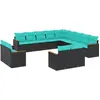 Image de vidaXL Ensemble de 13 canapés de jardin avec coussins, polyrattan noir
