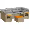 Image de vidaXL Ensemble de salon de jardin 7 pièces avec coussins Beige Poly Rattan