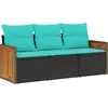 Image de vidaXL Ensemble de canapé de jardin 3 pièces avec coussins, polyrattan noir
