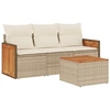 Image de vidaXL Ensemble de salon de jardin 4 pièces avec coussins Beige Poly Rattan