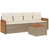 Image de vidaXL Ensemble de salon de jardin 5 pièces avec coussins Beige Poly Rattan