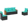 Image de vidaXL Ensemble de 5 canapés de jardin avec coussins, polyrattan noir