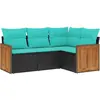 Image de vidaXL Ensemble canapé de jardin 4 pièces avec coussins, polyrattan noir