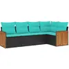 Image de vidaXL Ensemble de 5 canapés de jardin avec coussins, polyrattan noir