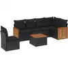 Image de vidaXL Ensemble de salon de jardin 7 pièces avec coussins noir poly rotin