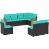 Image de vidaXL Ensemble de 8 canapés de jardin avec coussins, polyrattan noir