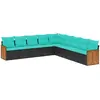 Image de vidaXL Ensemble de 9 canapés de jardin avec coussins, polyrattan noir
