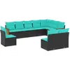 Image de vidaXL Ensemble de 10 canapés de jardin avec coussins, polyrattan noir