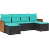 Image de vidaXL Ensemble de 6 canapés de jardin avec coussins, polyrattan noir