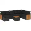 Image de vidaXL Ensemble de salon de jardin 9 pièces avec coussins noir poly rotin