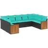 Image de vidaXL Ensemble de 9 canapés de jardin avec coussins, polyrattan noir