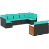 Image de vidaXL Ensemble de 9 canapés de jardin avec coussins, polyrattan noir