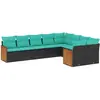 Image de vidaXL Ensemble de 9 canapés de jardin avec coussins, polyrattan noir