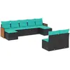 Image de vidaXL Ensemble de 9 canapés de jardin avec coussins, polyrattan noir