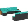 Image de vidaXL Ensemble de 10 canapés de jardin avec coussins, polyrattan noir