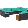 Image de vidaXL Ensemble de 12 canapés de jardin avec coussins, polyrattan noir
