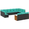 Image de vidaXL Ensemble de 13 canapés de jardin avec coussins, polyrattan noir