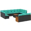 Image de vidaXL Ensemble de 12 canapés de jardin avec coussins, polyrattan noir
