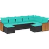 Image de vidaXL Ensemble de 9 canapés de jardin avec coussins, polyrattan noir