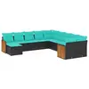 Image de vidaXL Ensemble de 11 canapés de jardin avec coussins, polyrattan noir