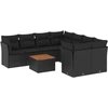 Image de vidaXL Ensemble de salon de jardin 9 pièces avec coussins noir poly rotin