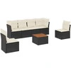 Image de vidaXL Ensemble de salon de jardin 7 pièces avec coussins noir poly rotin
