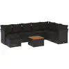 Image de vidaXL Ensemble de salon de jardin 9 pièces avec coussins noir poly rotin