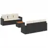 Image de vidaXL Ensemble de salon de jardin 7 pièces avec coussins noir poly rotin