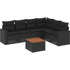 Image de vidaXL Ensemble de salon de jardin 7 pièces avec coussins noir poly rotin