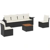 Image de vidaXL Ensemble de salon de jardin 7 pièces avec coussins noir poly rotin