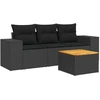 Image de vidaXL Ensemble de salon de jardin 4 pièces avec coussins noir poly rotin