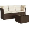 Image de vidaXL Ensemble de salon de jardin 4 pièces avec coussins Marron Poly Rattan