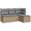 Image de vidaXL Ensemble de salon de jardin 4 pièces avec coussins Beige Poly Rattan